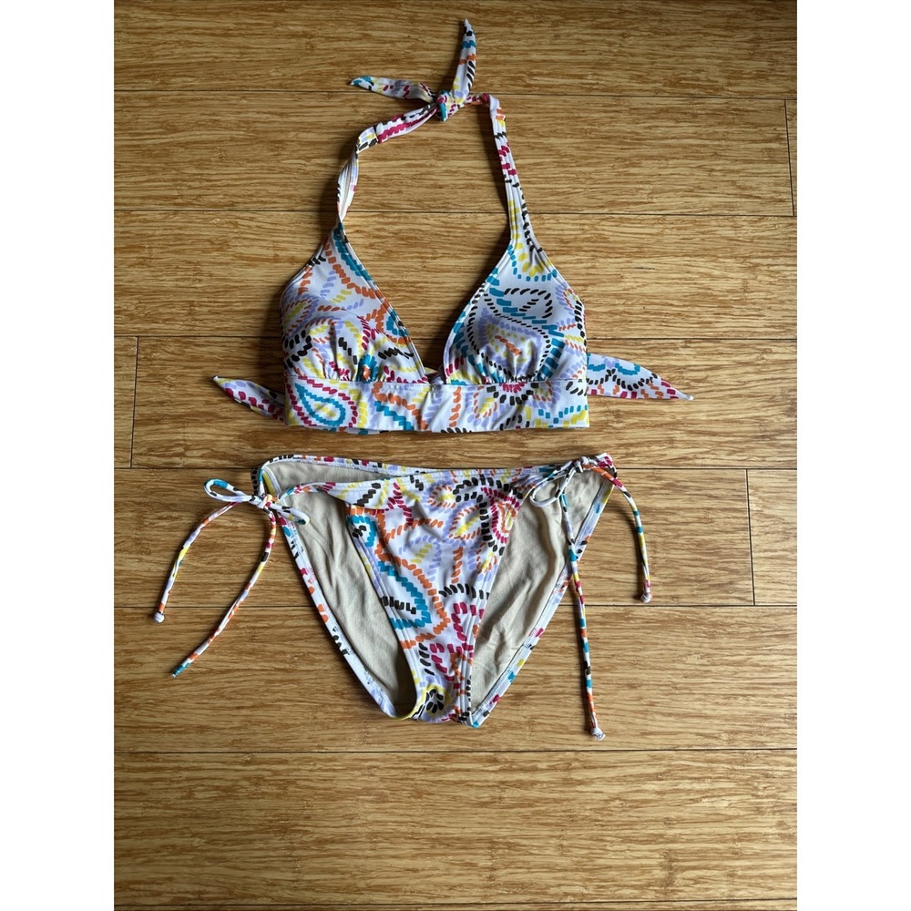 Victoria's Secret Y2k Paisley Bikini Set Women Size M/L Semi Push Up Bra 90s